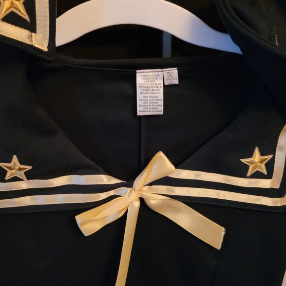 Sailor Halloween Costume Dress Hat Cuffs Navy Blue with Gold Trim Size Small - Picture 3 of 7